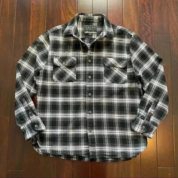 Jachs Mens Flannel Shirt Button Front Long Sleeves Plaid Black White Medium - Picture 16 of 16